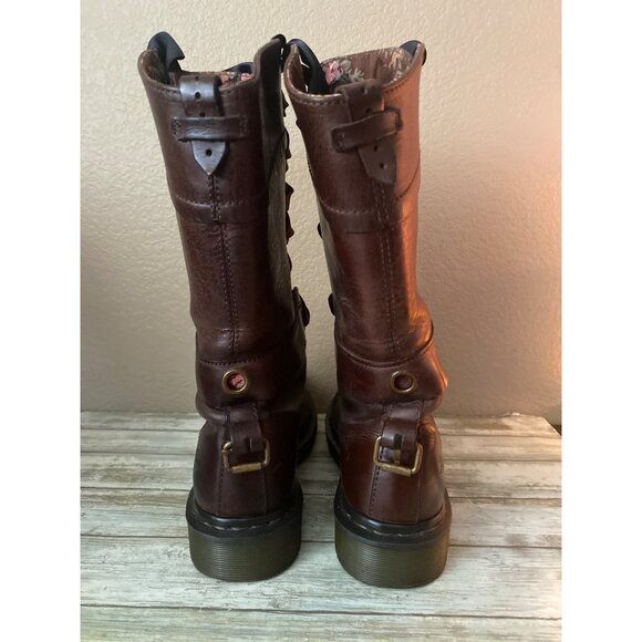Dr Martens Triumph 1914 Brown Leather Floral Fold-Over Boots 14 Eyelet Women’s 7 - Picture 3 of 16